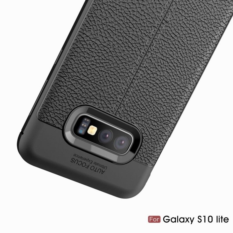 Deksel Samsung Galaxy S10e Svart Dobbeltlinjet Litchi-Effekt