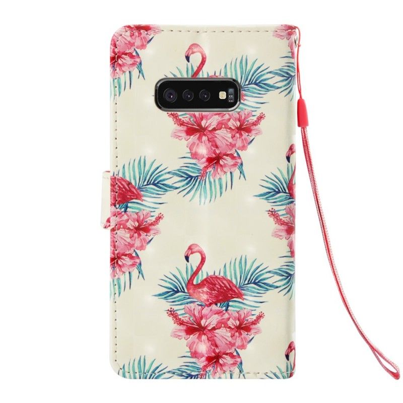 Folio Deksel for Samsung Galaxy S10e Hvit Flere Flamingoer