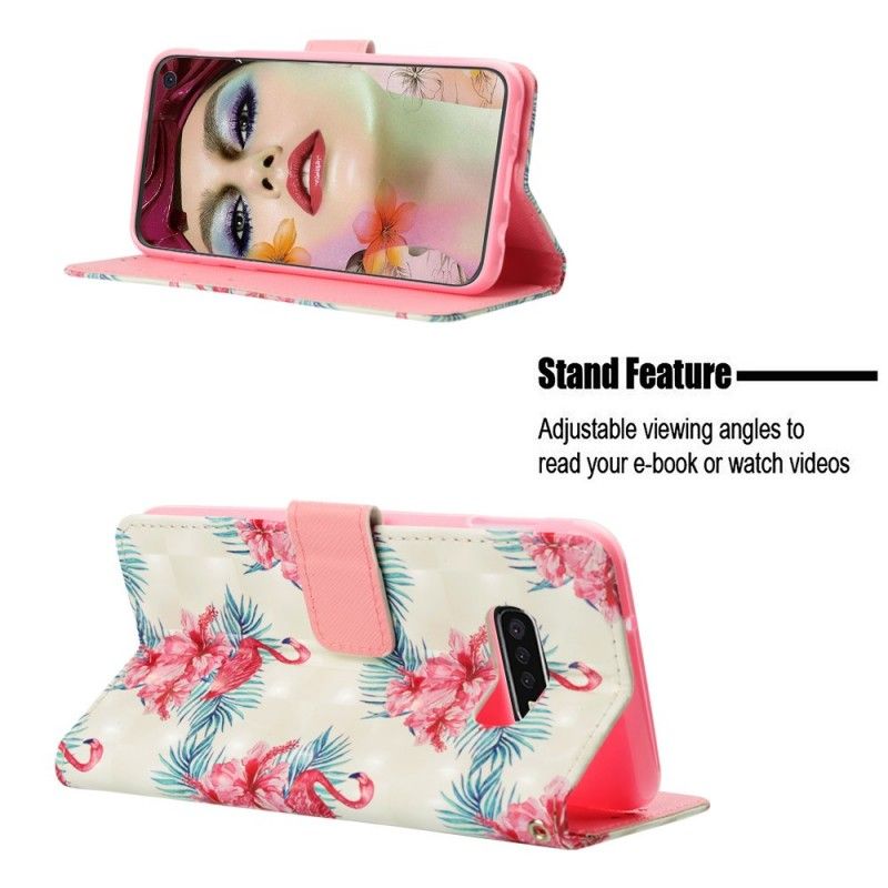 Folio Deksel for Samsung Galaxy S10e Hvit Flere Flamingoer