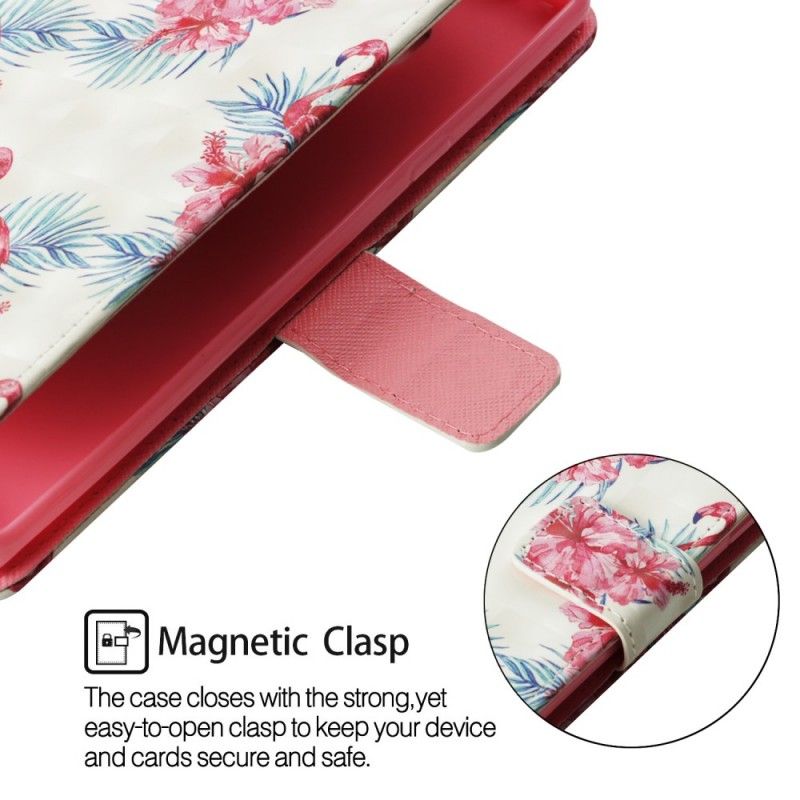 Folio Deksel for Samsung Galaxy S10e Hvit Flere Flamingoer