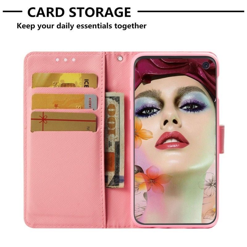 Folio Deksel for Samsung Galaxy S10e Hvit Flere Flamingoer