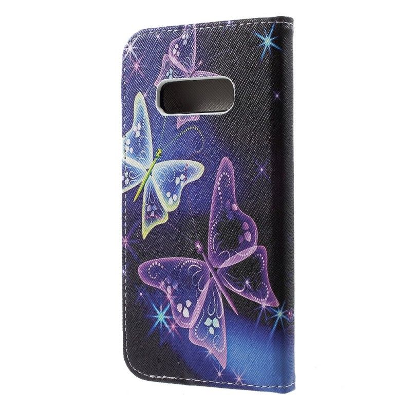 Folio Deksel for Samsung Galaxy S10e Lilla Sommerfugler Og Blomster