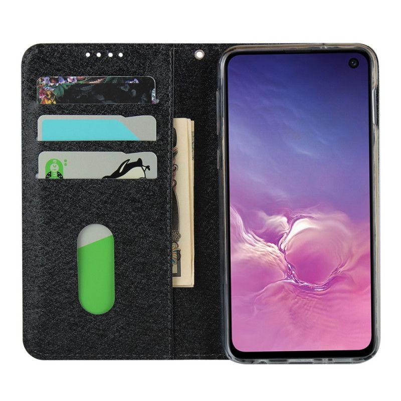 Folio Deksel for Samsung Galaxy S10e Svart Myk Skinnstil Med Stropp