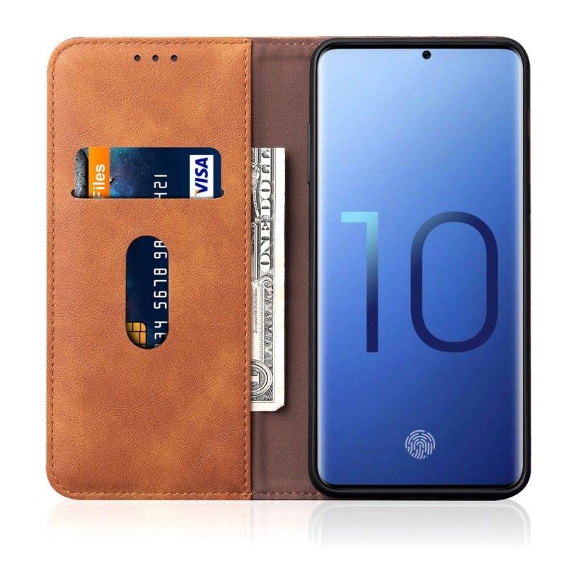 Folio Deksel Samsung Galaxy S10e Svart Sydd Skinneffekt