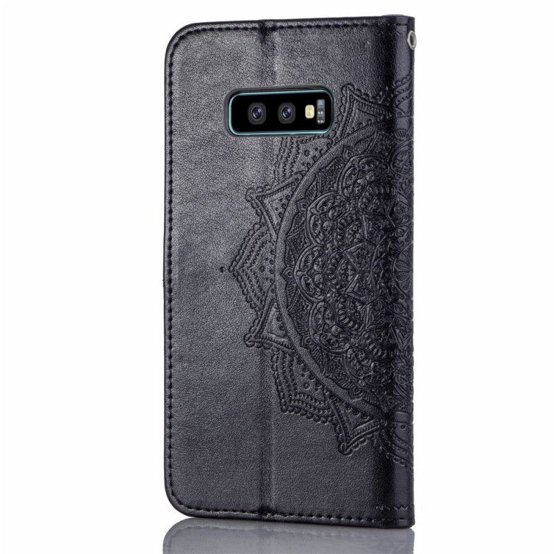 Lærdeksel Folio Deksel Samsung Galaxy S10e Svart Mobildeksel Middelaldrende Mandala