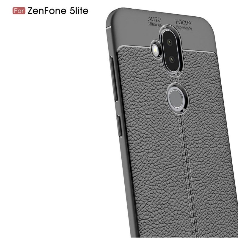 Deksel Asus ZenFone 5 Lite Svart Dobbeltlinje Litchi-Skinneffekt