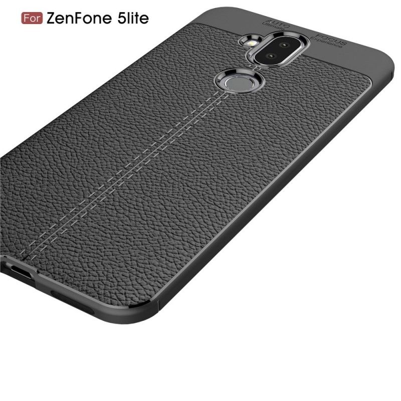 Deksel Asus ZenFone 5 Lite Svart Dobbeltlinje Litchi-Skinneffekt