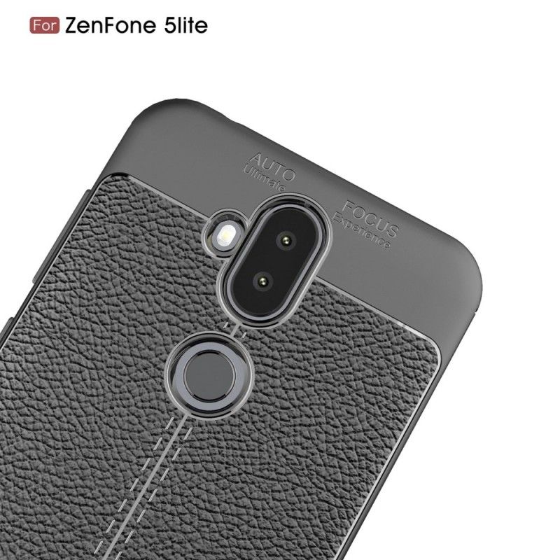 Deksel Asus ZenFone 5 Lite Svart Dobbeltlinje Litchi-Skinneffekt