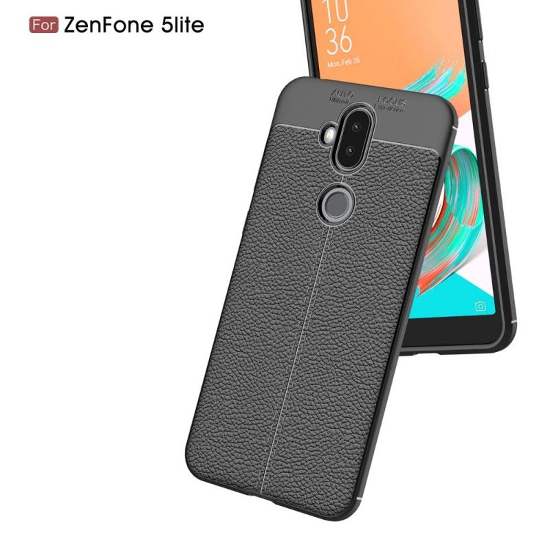 Deksel Asus ZenFone 5 Lite Svart Dobbeltlinje Litchi-Skinneffekt