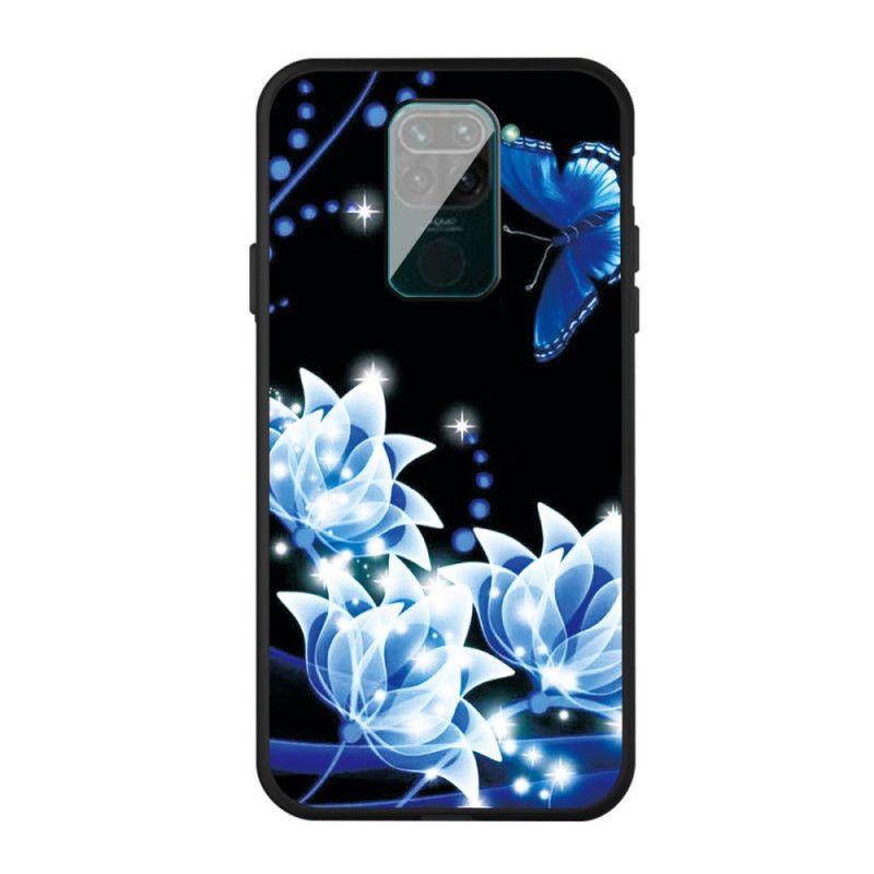 Deksel Xiaomi Redmi Note 9 Sommerfugl Og Blå Blomster Beskyttelse