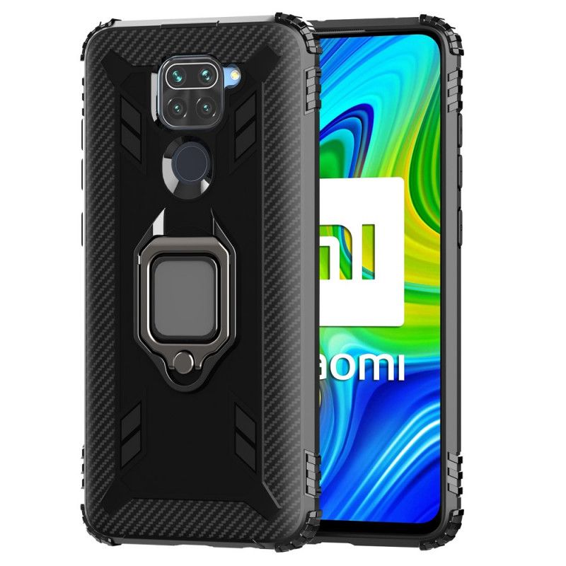 Deksel Xiaomi Redmi Note 9 Svart Ring Og Karbonfiber Anti-fall