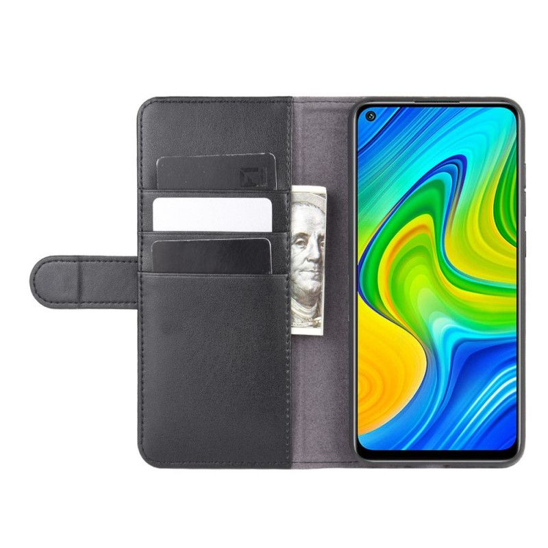 Folio Deksel Xiaomi Redmi Note 9 Svart Ekte Delt Skinn