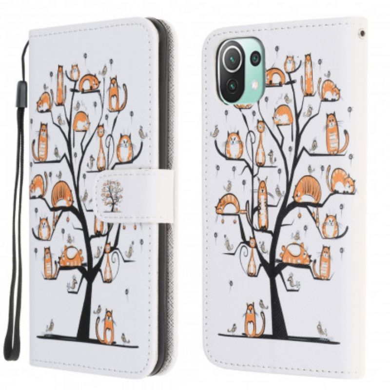 Folio Deksel Xiaomi Mi 11 Lite 5g Ne / Mi 11 Lite 4g / 5g Funky Cats Strappy