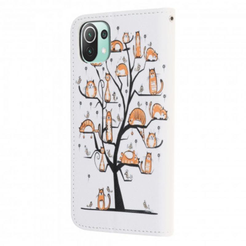 Folio Deksel Xiaomi Mi 11 Lite 5g Ne / Mi 11 Lite 4g / 5g Funky Cats Strappy