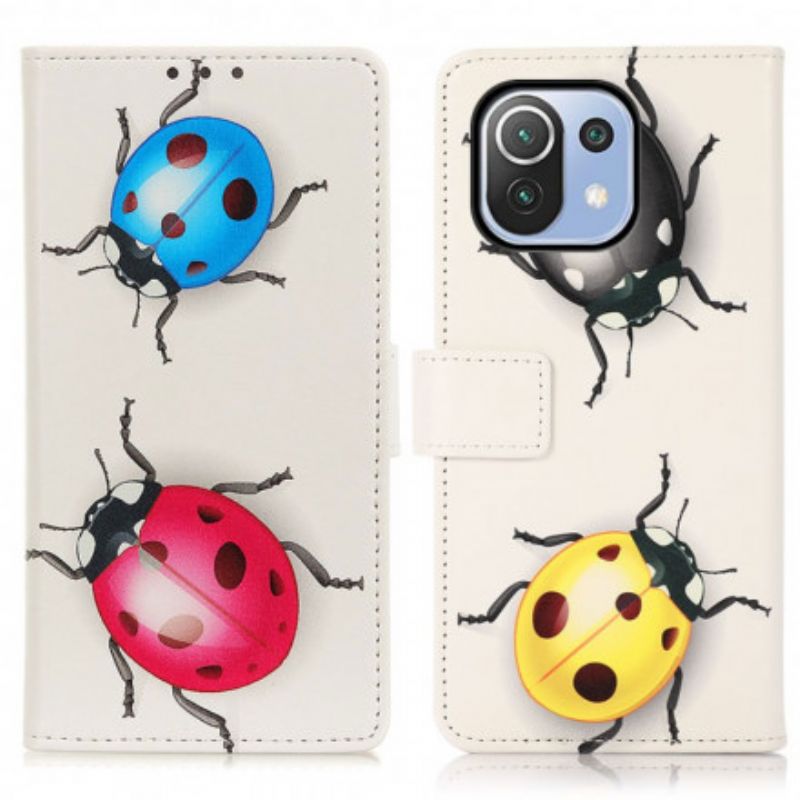 Lærdeksel Folio Deksel Xiaomi Mi 11 Lite 5g Ne / Mi 11 Lite 4g / 5g Mobildeksel Ladybugs