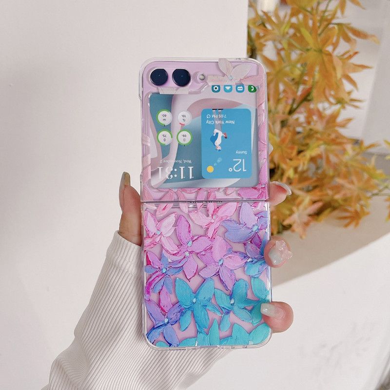 Deksel Samsung Galaxy Z Flip 5 Transparente Grafiske Blomster Beskyttelse Deksel