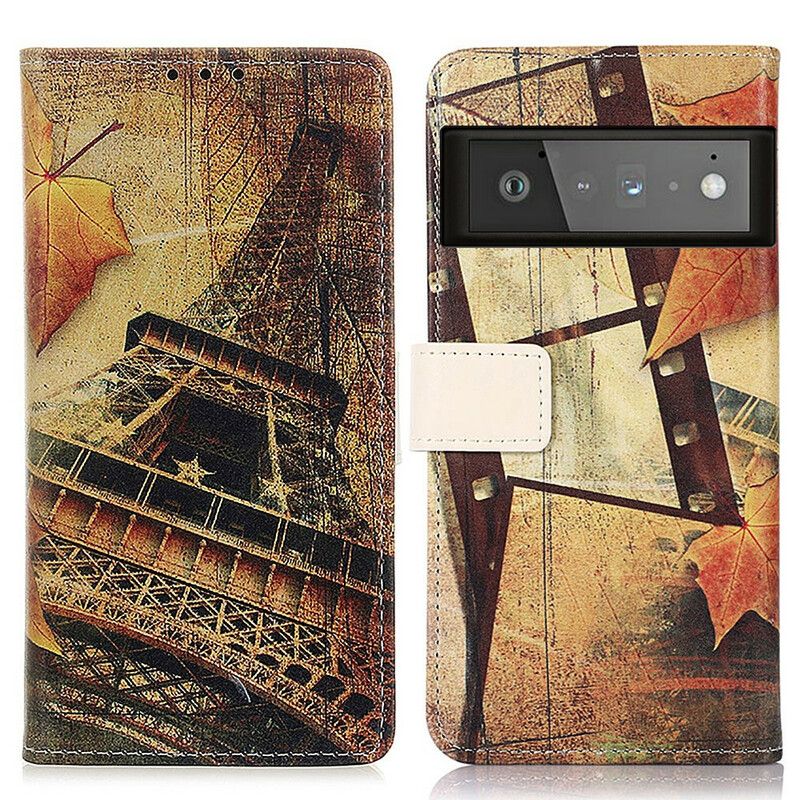 Folio Deksel Google Pixel 6 Pro Eiffeltårnet Om Høsten
