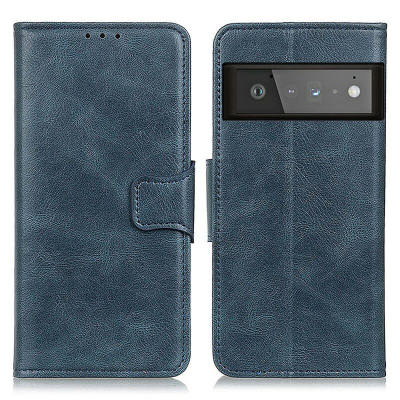 Lærdeksel Folio Deksel Google Pixel 6 Pro Litchi Leather Effect Vendbar Lås