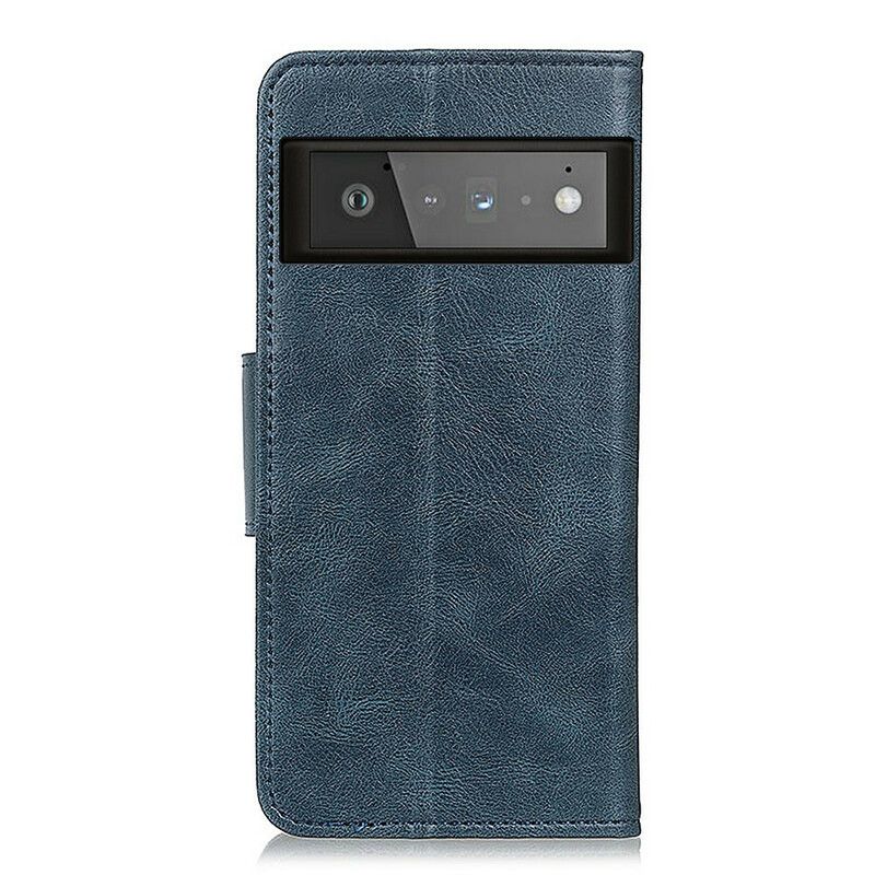 Lærdeksel Folio Deksel Google Pixel 6 Pro Litchi Leather Effect Vendbar Lås