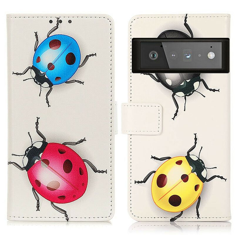 Lærdeksel Folio Deksel Google Pixel 6 Pro Mobildeksel Ladybugs