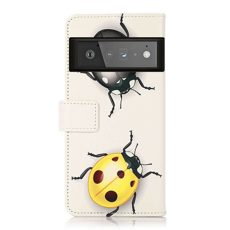 Lærdeksel Folio Deksel Google Pixel 6 Pro Mobildeksel Ladybugs