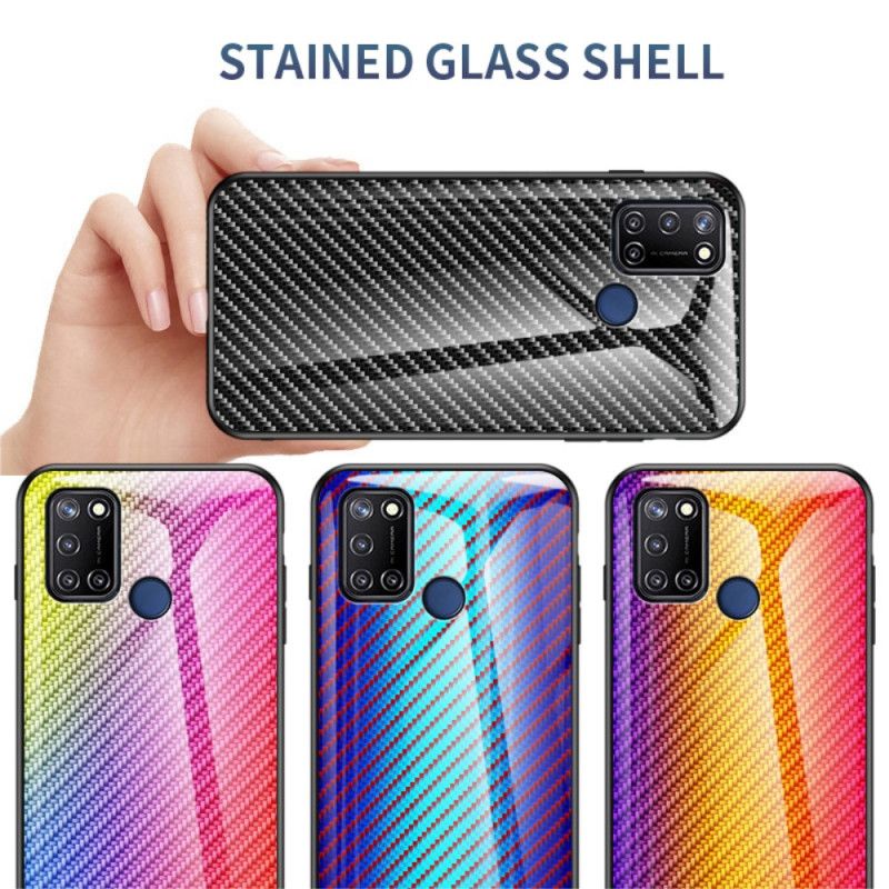 Deksel Realme 7i Svart Herdet Glass Karbonfiber