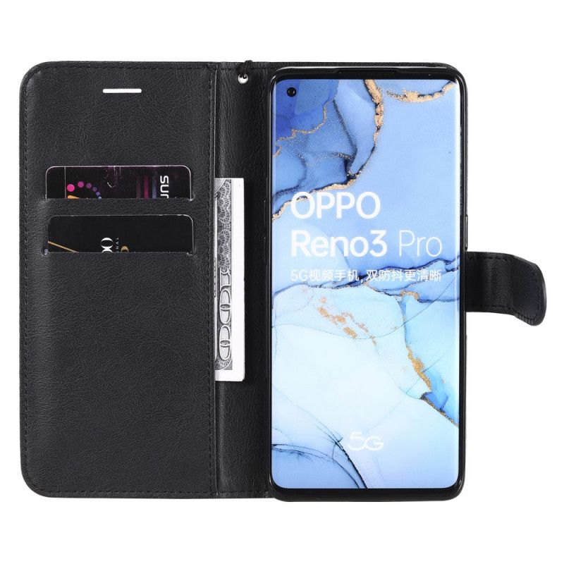 Folio Deksel for Oppo Find X2 Neo Svart Ensfarget Serie Med Stropp