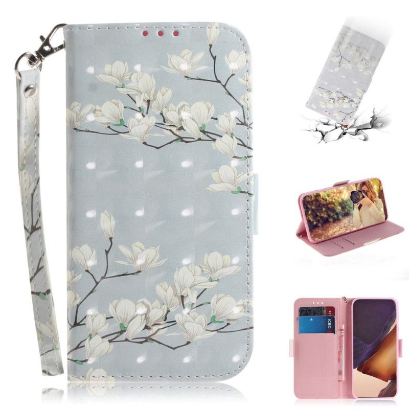 Folio Deksel for Samsung Galaxy Note 20 Ultra Blomstrende Tre Med Tanga