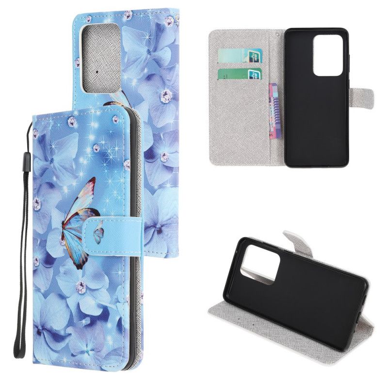 Folio Deksel for Samsung Galaxy Note 20 Ultra Diamantsommerfugler Med Tanga