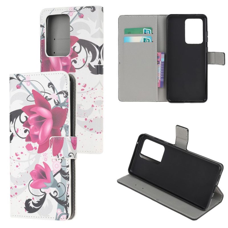 Folio Deksel for Samsung Galaxy Note 20 Ultra Magenta Tropiske Blomster