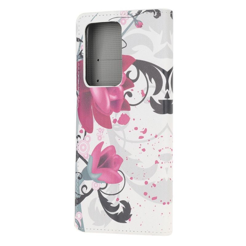 Folio Deksel for Samsung Galaxy Note 20 Ultra Magenta Tropiske Blomster