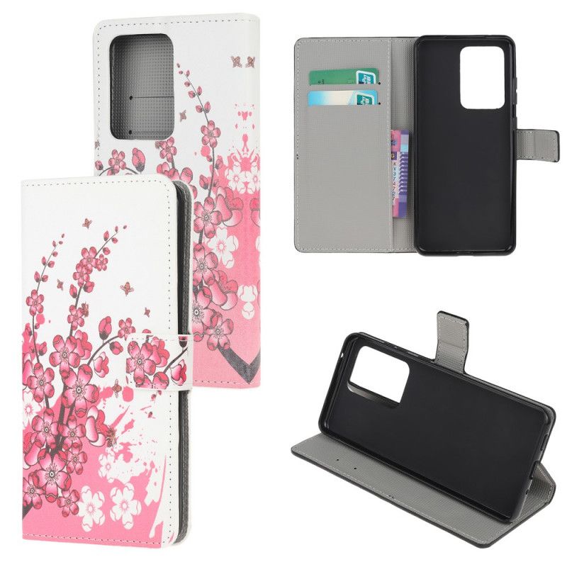 Folio Deksel for Samsung Galaxy Note 20 Ultra Magenta Tropiske Blomster