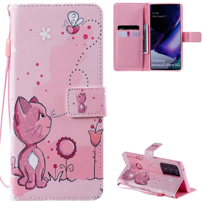 Folio Deksel Samsung Galaxy Note 20 Ultra Babyrosa Katt Beskyttelse