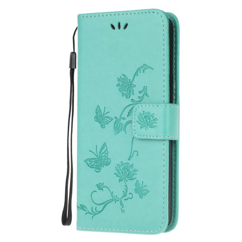 Lærdeksel Folio Deksel Samsung Galaxy Note 20 Ultra Svart Sommerfugler Og Tanga Blomster