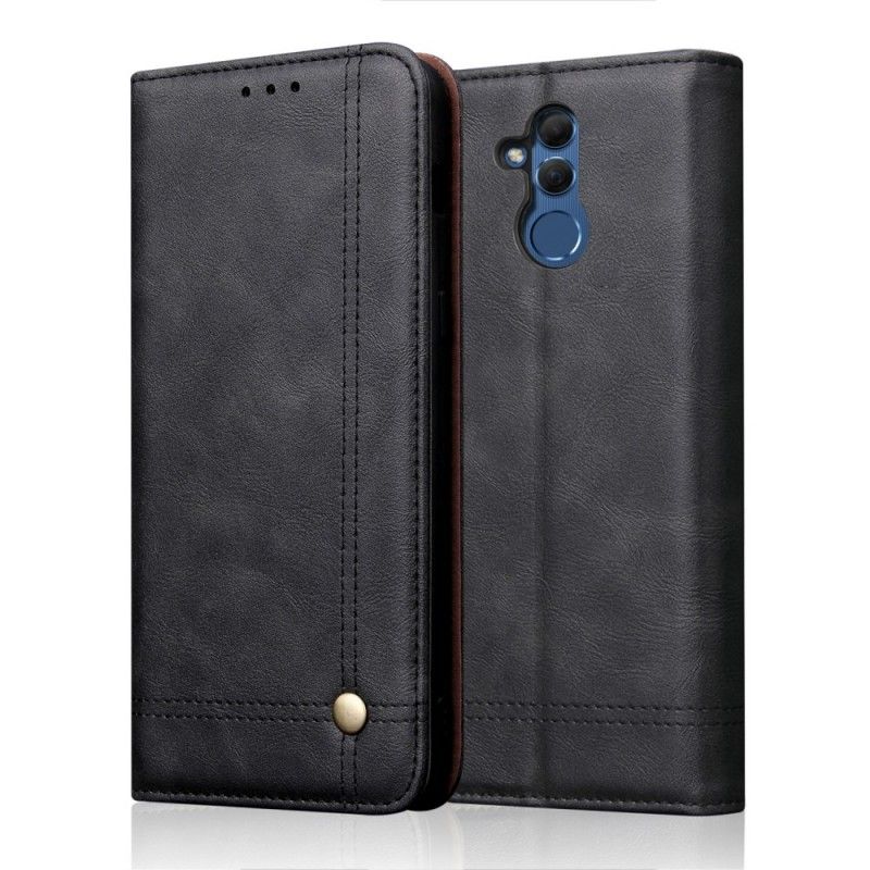 Folio Deksel for Huawei Mate 20 Lite Svart Sydd Skinneffekt