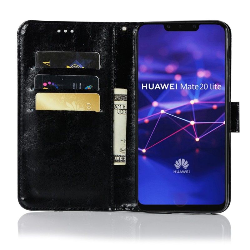 Lærdeksel Folio Deksel Huawei Mate 20 Lite Svart Vintage Skinneffekt Med Stropp