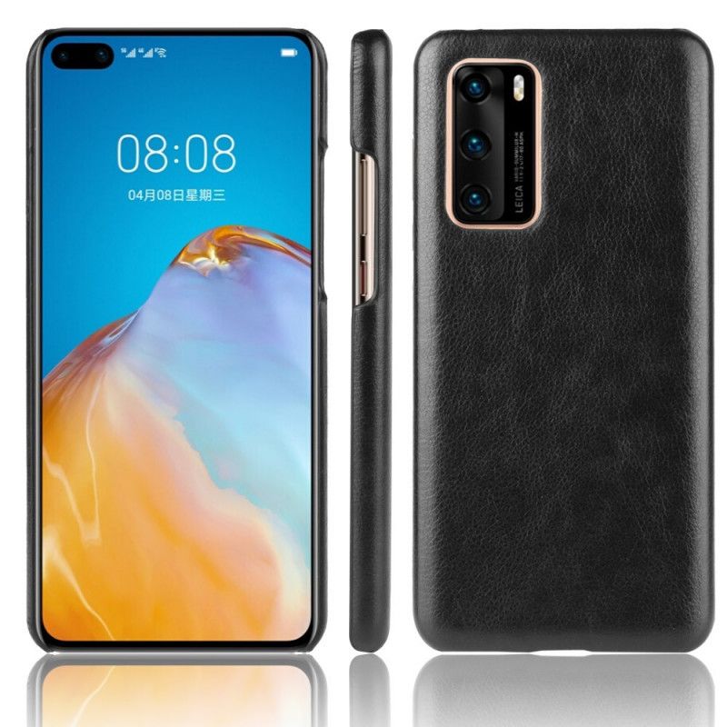 Deksel for Huawei P40 Svart Ytelse Lychee-Skinneffekt