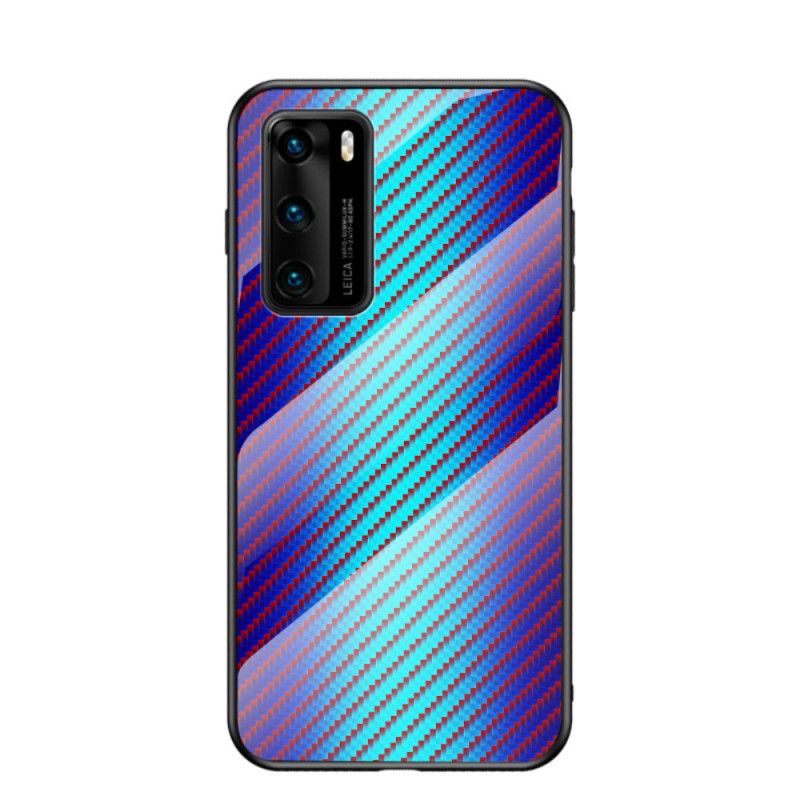 Deksel Huawei P40 Magenta Karbonfiber Herdet Glass