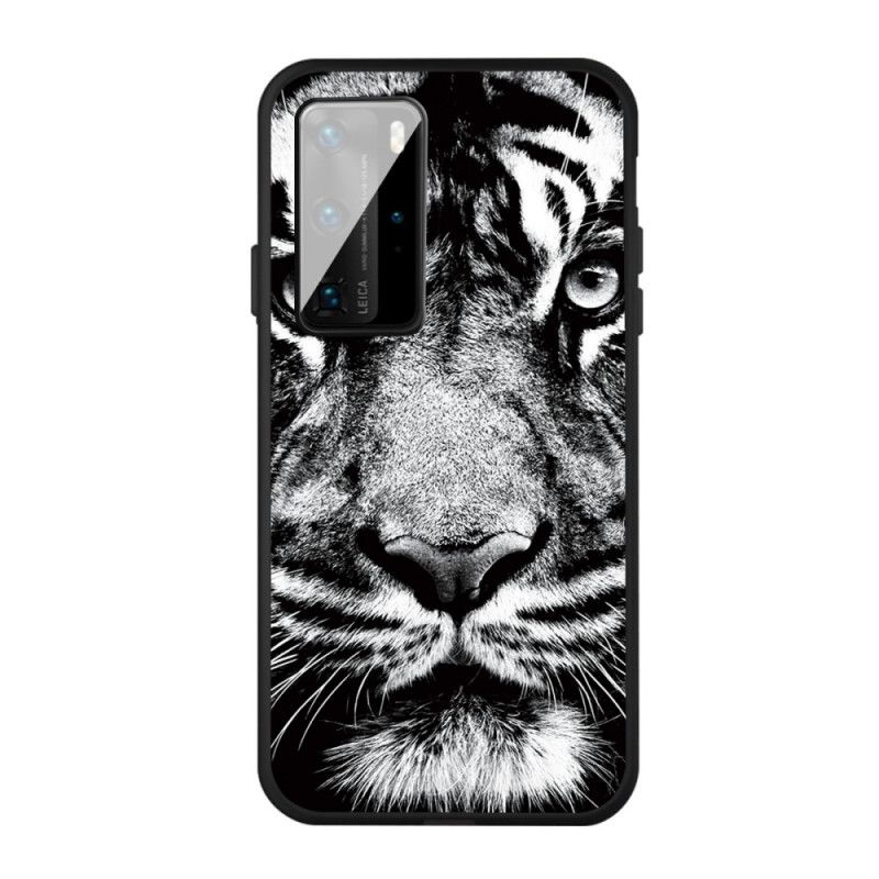 Deksel Huawei P40 Svart Og Hvit Tiger Anti-fall