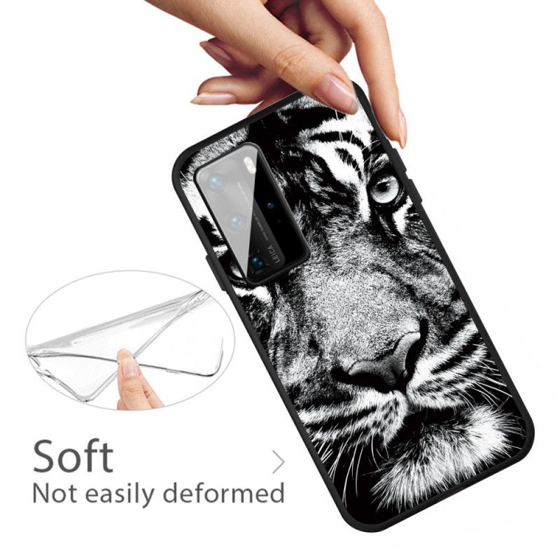 Deksel Huawei P40 Svart Og Hvit Tiger Anti-fall