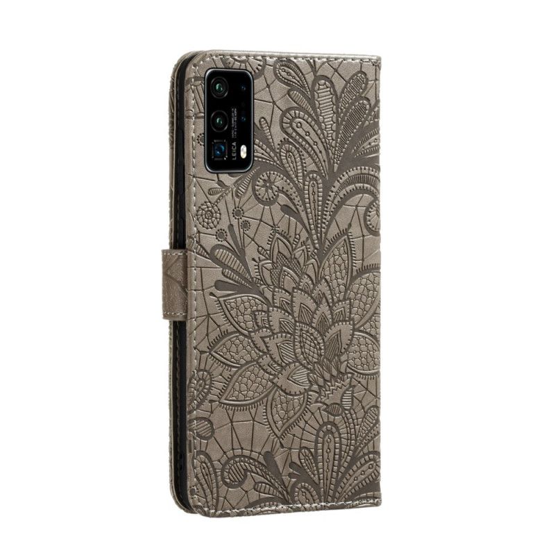 Folio Deksel Huawei P40 Rød Stamme Blomster Med Tanga