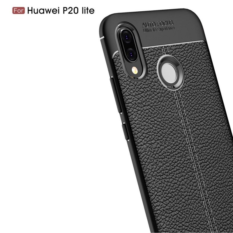 Deksel Huawei P20 Lite Svart Dobbeltlinjet Litchi-Effekt