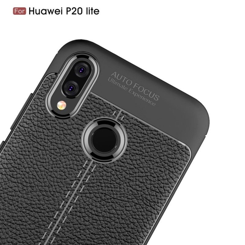 Deksel Huawei P20 Lite Svart Dobbeltlinjet Litchi-Effekt