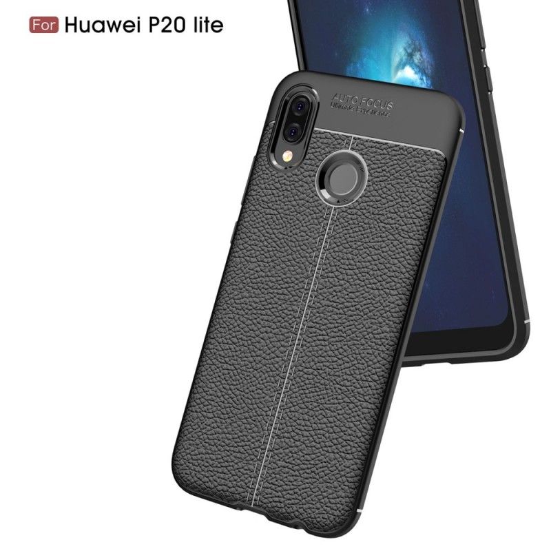 Deksel Huawei P20 Lite Svart Dobbeltlinjet Litchi-Effekt