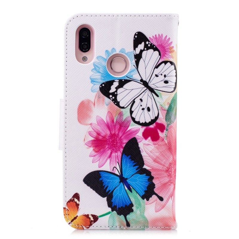 Folio Deksel for Huawei P20 Lite Rosa Malte Sommerfugler Og Blomster