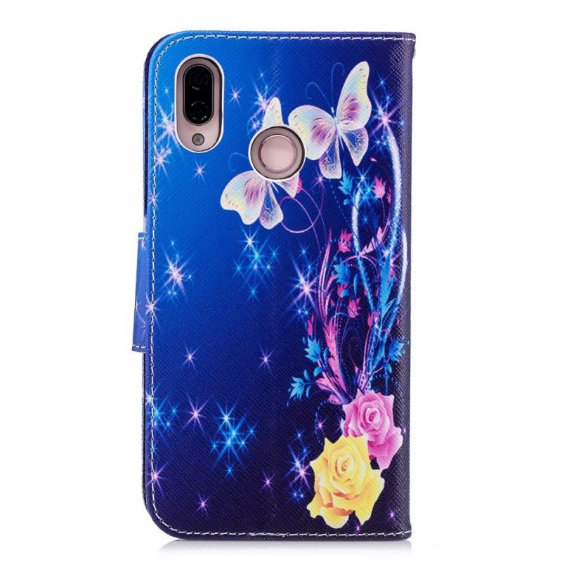 Folio Deksel Huawei P20 Lite Rosa Sommerfugler Om Natten