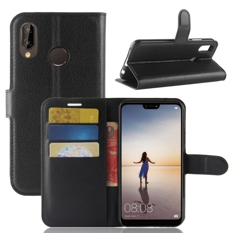 Folio Deksel Huawei P20 Lite Svart Retro Litchi Anti-fall