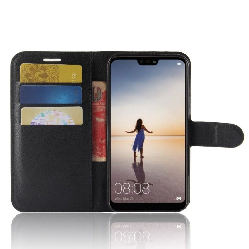 Folio Deksel Huawei P20 Lite Svart Retro Litchi Anti-fall