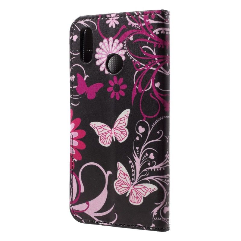 Folio Deksel Huawei P20 Lite Svart Sommerfugler Og Blomster