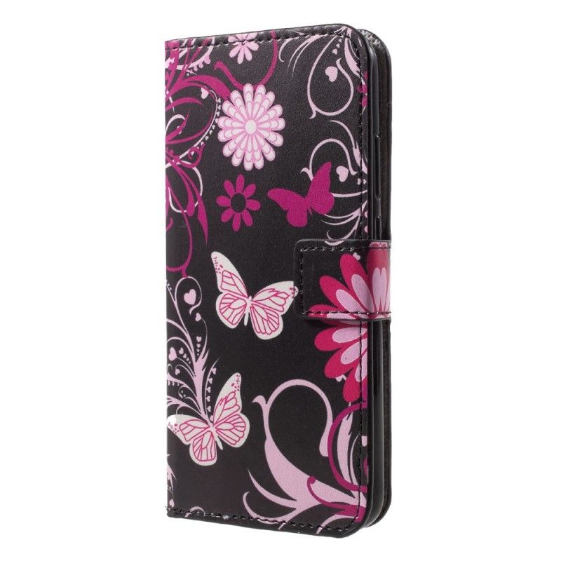 Folio Deksel Huawei P20 Lite Svart Sommerfugler Og Blomster